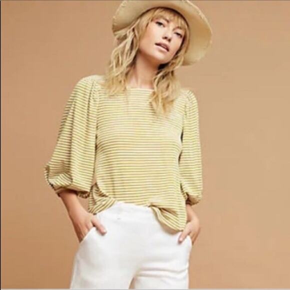 Anthropologie Tops - Anthropologie Eri + Ali Gold Striped Balloon Sleeve Top XS